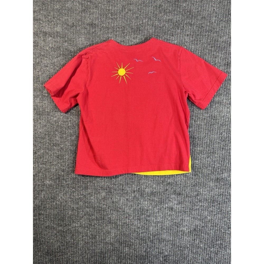 Onque Women's Embroidered Beach Button Front Blouse Red Yellow Short Sleeve S - Picture 7 of 11